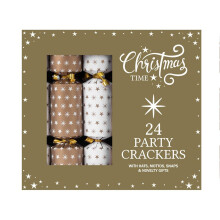 Set Of 24 Family Christmas Crackers White Gold Party Box Xmas Party