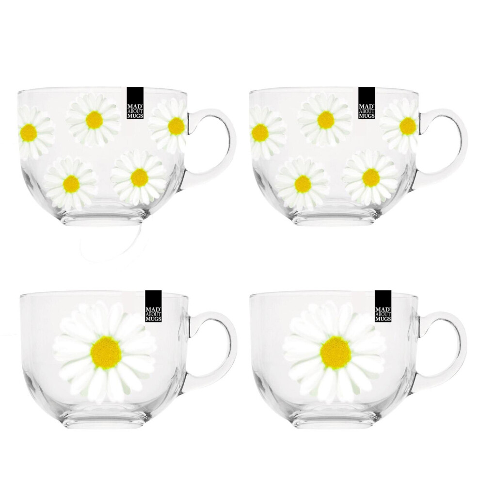 Daisy Flower Clear Glass Coffee Mug Tea Latte Hot Chocolate Kitchen Office