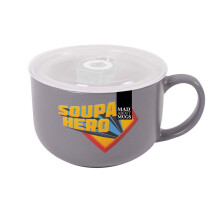 Grey Soupa Hero Soup Mug Bowl Dish Silicone Lid Vent Microwaveable Large 750ml Stoneware