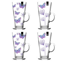 Set of 4 Latte Glasses Butterfly Clear Glass Coffee Mug Tea Chocolate