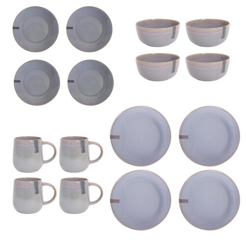 Full Set Reactive Glaze Stoneware Blue Green Grey Dinnerware Plates Bowls Mugs