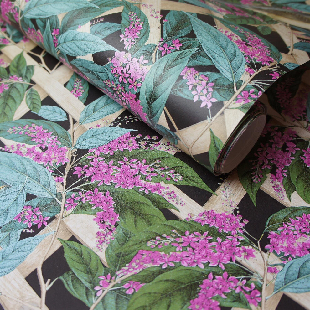 Holden Brassica Floral Leaves Bird Charcoal Pink Green Paste The Wall Wallpaper 5022976903319
