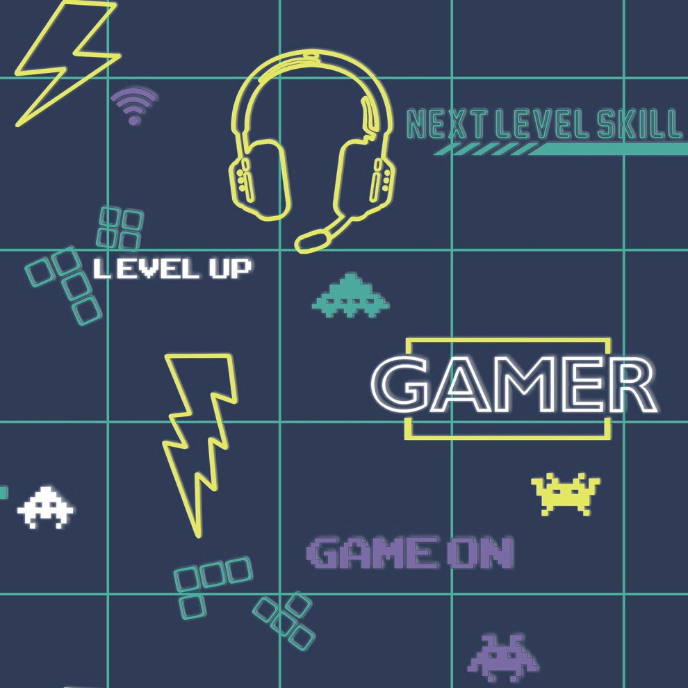Holden Gamer Boys Navy Neon Yellow Boys Space Invader Paste The Paper Wallpaper 5022976133105