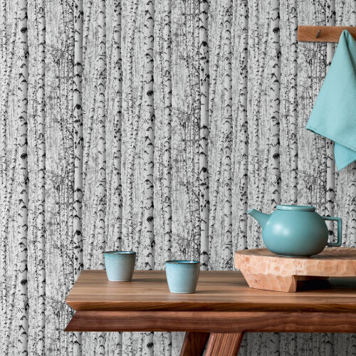AS Creation AS Creation Tree Nature Scene Grey White Paste The Wall Vinyl Textured Wallpaper 2