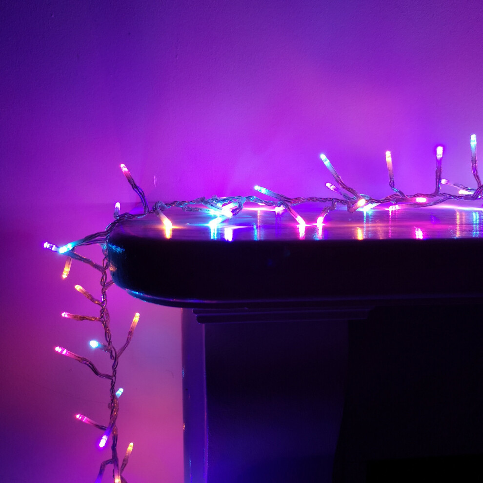 Samuel Alexander 960 Led 12M Premier Cluster Indoor Outdoor Multi Function Mains Operated Christmas Lights With Timer On Clear Cable In Rainbow