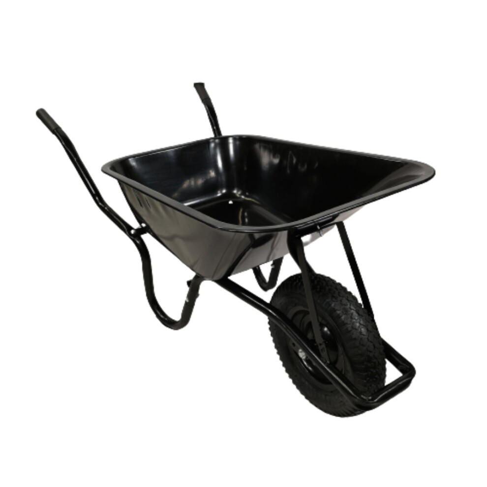Samuel Alexander 90 Litre 150Kg Capacity Heavy Duty Outdoor Galvanised Pneumatic Metal Garden Wheelbarrow In Black
