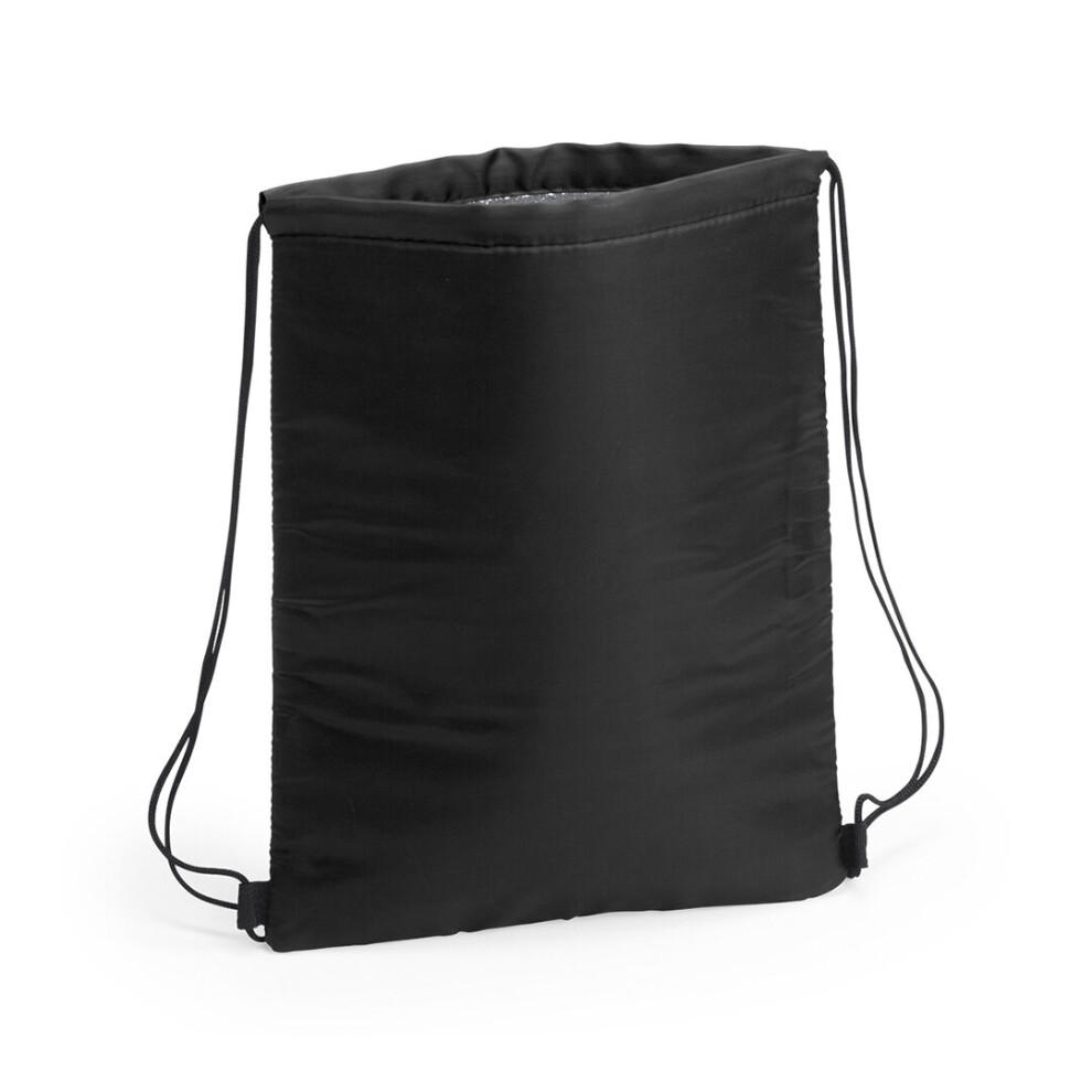 (Black) Nylon Drawstring Cooler Bag Cool Carry Sandwich Drink Chilled Lunch