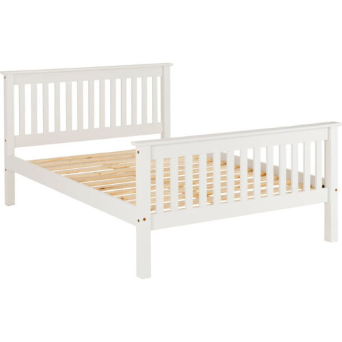 Monaco 4FT 6inch Double High Foot End White Bed Frame Only - Pine Slats 2