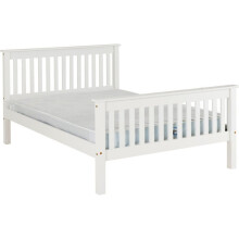 Monaco 4FT 6inch Double High Foot End White Bed Frame Only - Pine Slats