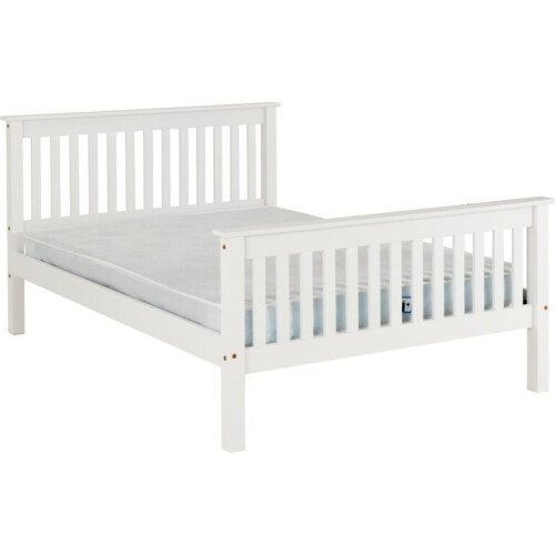 Monaco 4FT 6inch Double High Foot End White Bed Frame Only - Pine Slats
