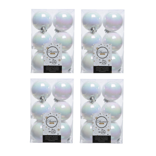 48 White Iridescent Christmas Baubles Shatterproof Tree Decoration 6cm