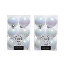 24 White Iridescent Christmas Baubles Shatterproof Tree Decoration 6cm
