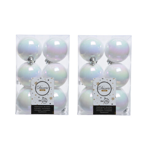 24 White Iridescent Christmas Baubles Shatterproof Tree Decoration 6cm