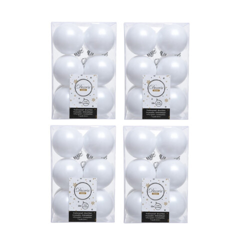 48 Winter White Christmas Baubles Shatterproof Tree Decoration 6cm