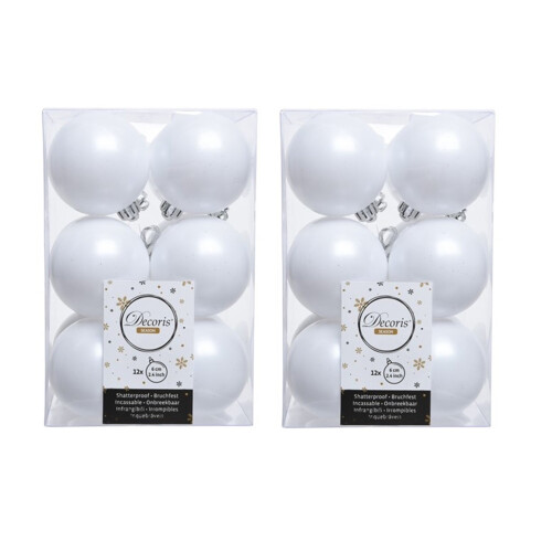 24 Winter White Christmas Baubles Shatterproof Tree Decoration 6cm