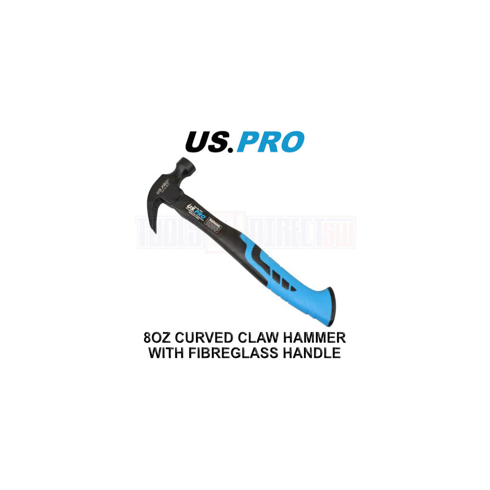 US PRO Tools 8oz Curved Claw Hammer With Fibreglass Handle 4517