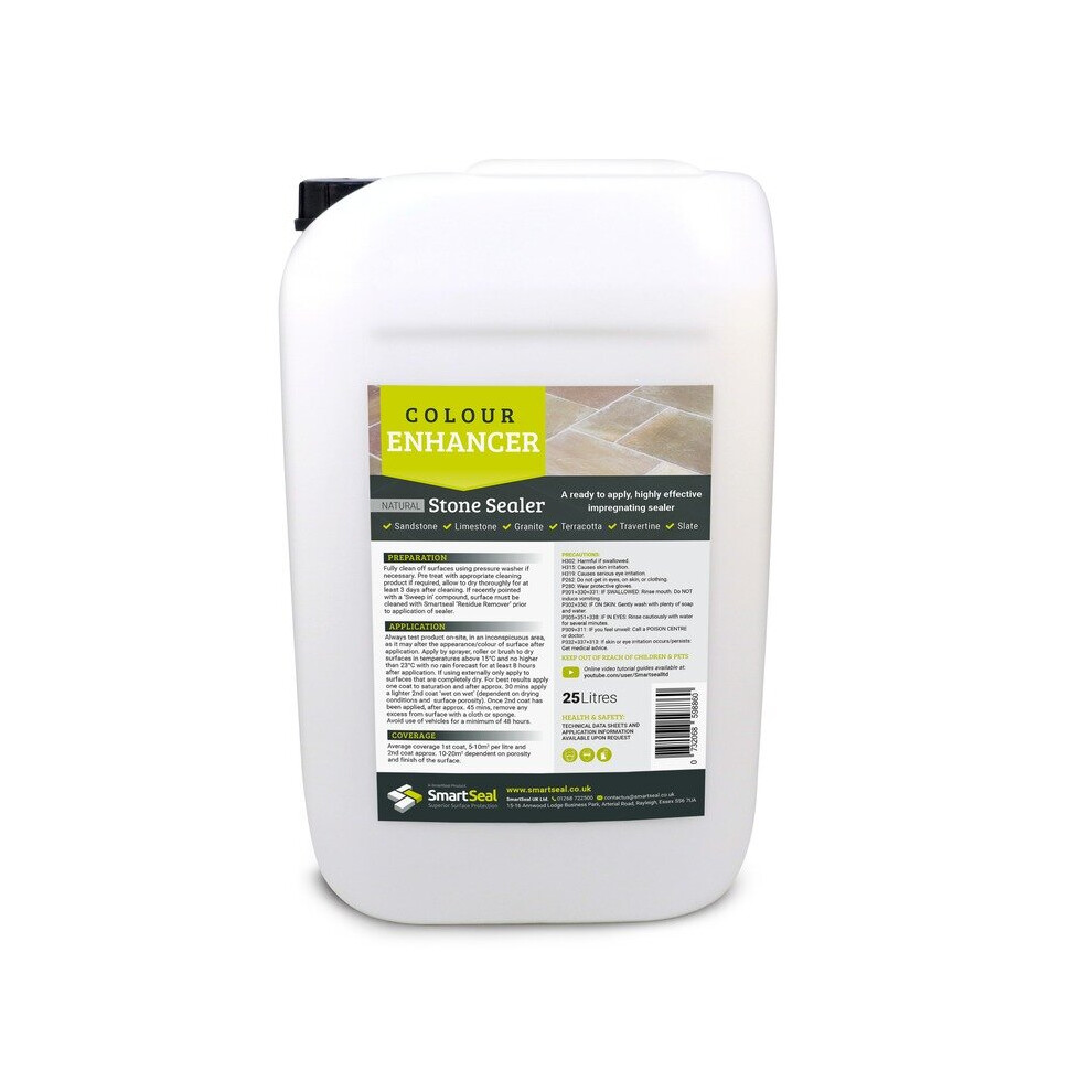 (25 Litres) Smartseal Natural Stone Sealer - Colour Enhancing Finish - Wet Look Patio Sealer & Stone Sealer for Sandstone, Limestone, Granite, Travertine & Slate