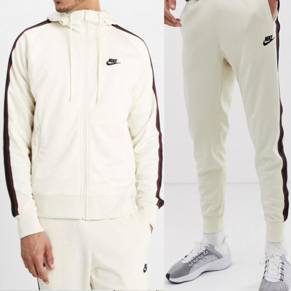 (AR2242-AR2255 Nike Mens Tracksuit Cream S) Nike Mens Tribute Poly Hooded Sports Tracksuit