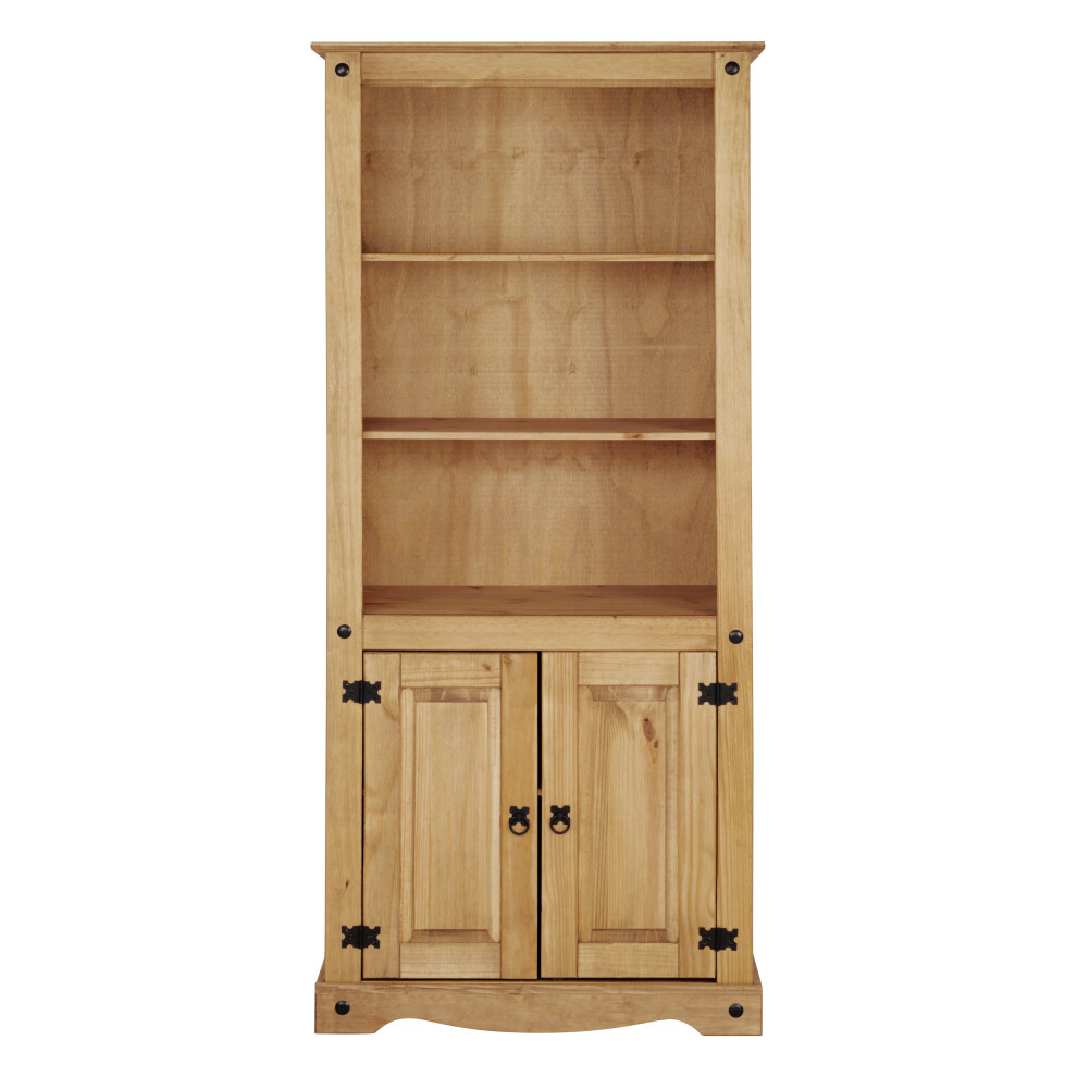 Corona Bookcase 2 Door Display Cabinet, Solid Mexican Pine Large