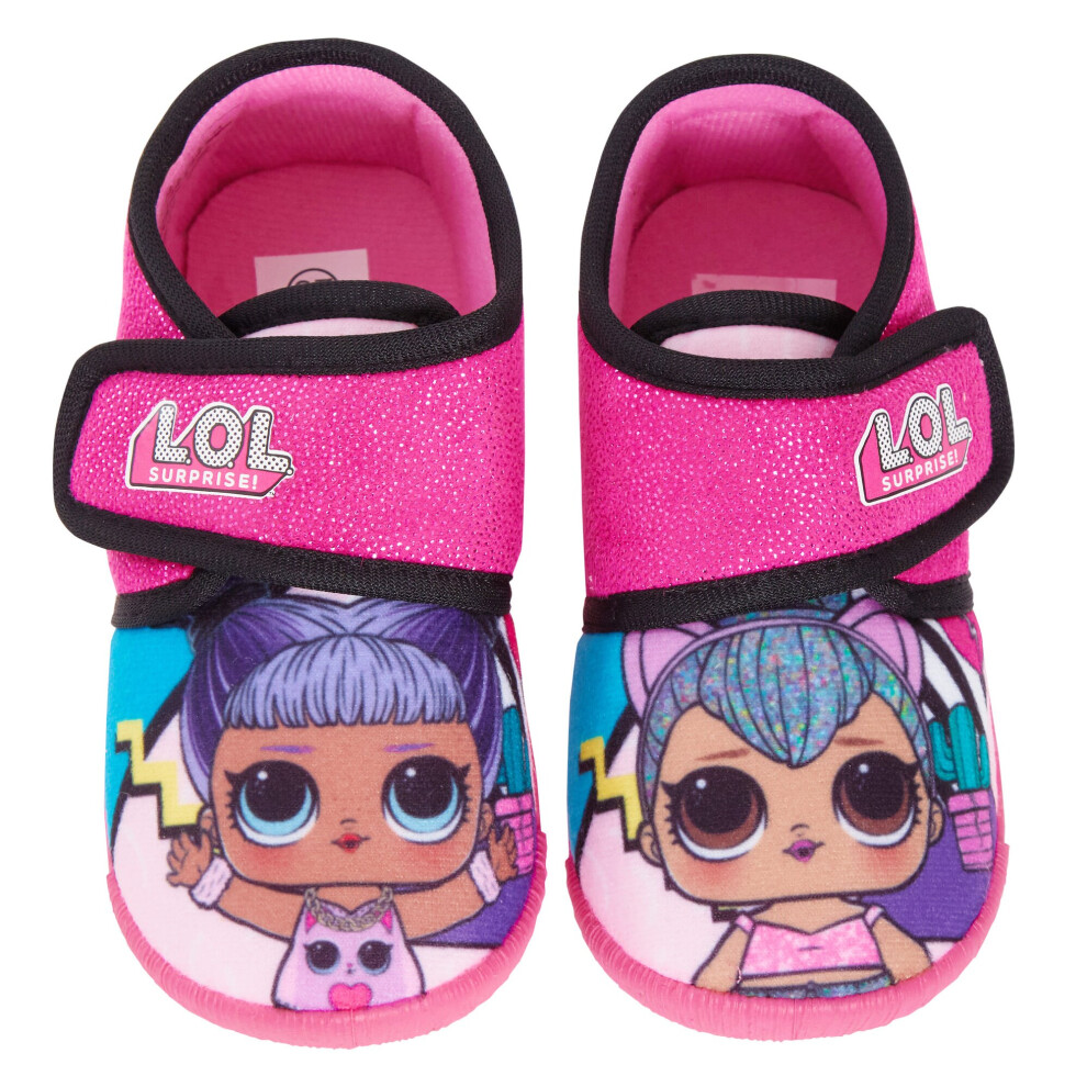 (11 UK Child) LOL Surprise Dolls Slippers Girls Easy Fasten Indoor House Pink Shoes Infants