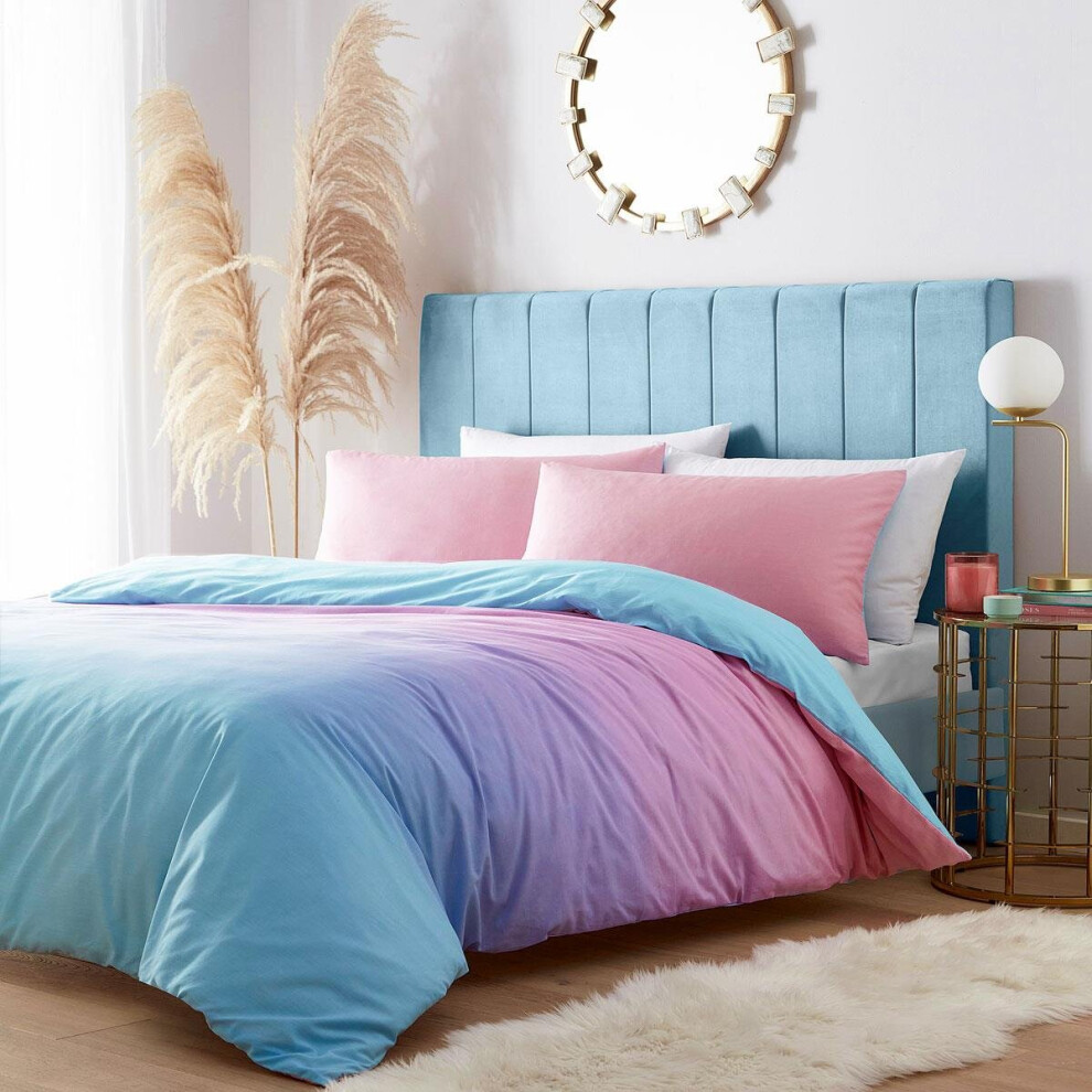 (Super King) Duvet Cover Set Rainbow Ombre Pastel Colour Pink Purple Aqua Blue Girls Bedding