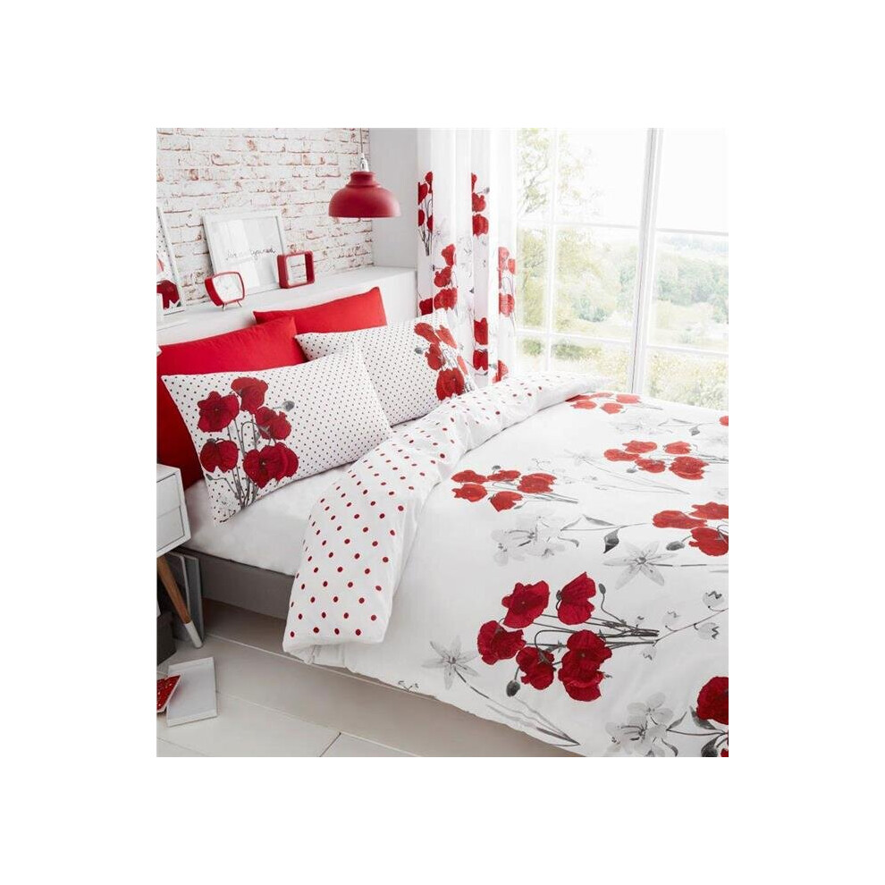 (Double) Duvet set red poppies poppy flower print quilt cover & pillow cases bedding