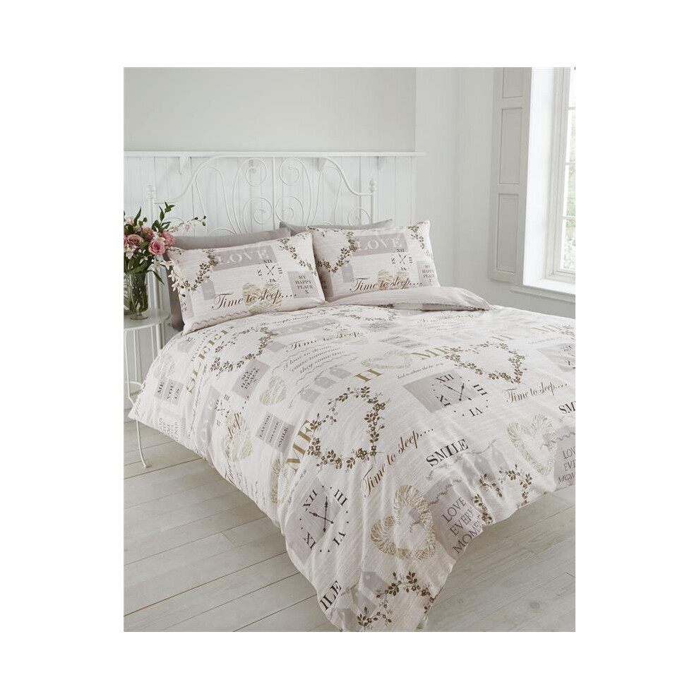 (Super King) Duvet sets vintage hearts & clocks natural jute shades bed quilt cover sets