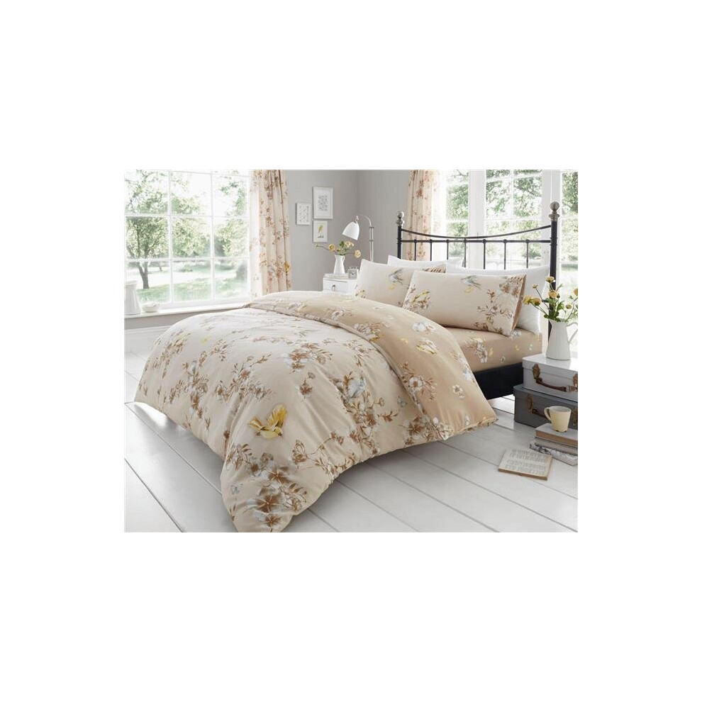 Homemaker Bedding (Double) Duvet Set Blossom Flowers Birds Natural Beige & Ochre Bedding Quilt Cover Set Cream