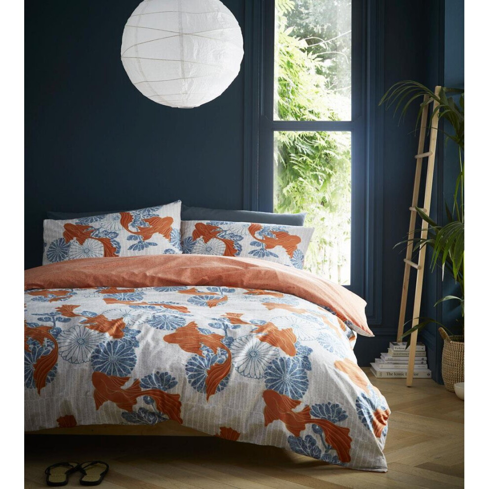 (King) Duvet sets Japanese parasol oriental koi fish mandarin orange blue quilt cover