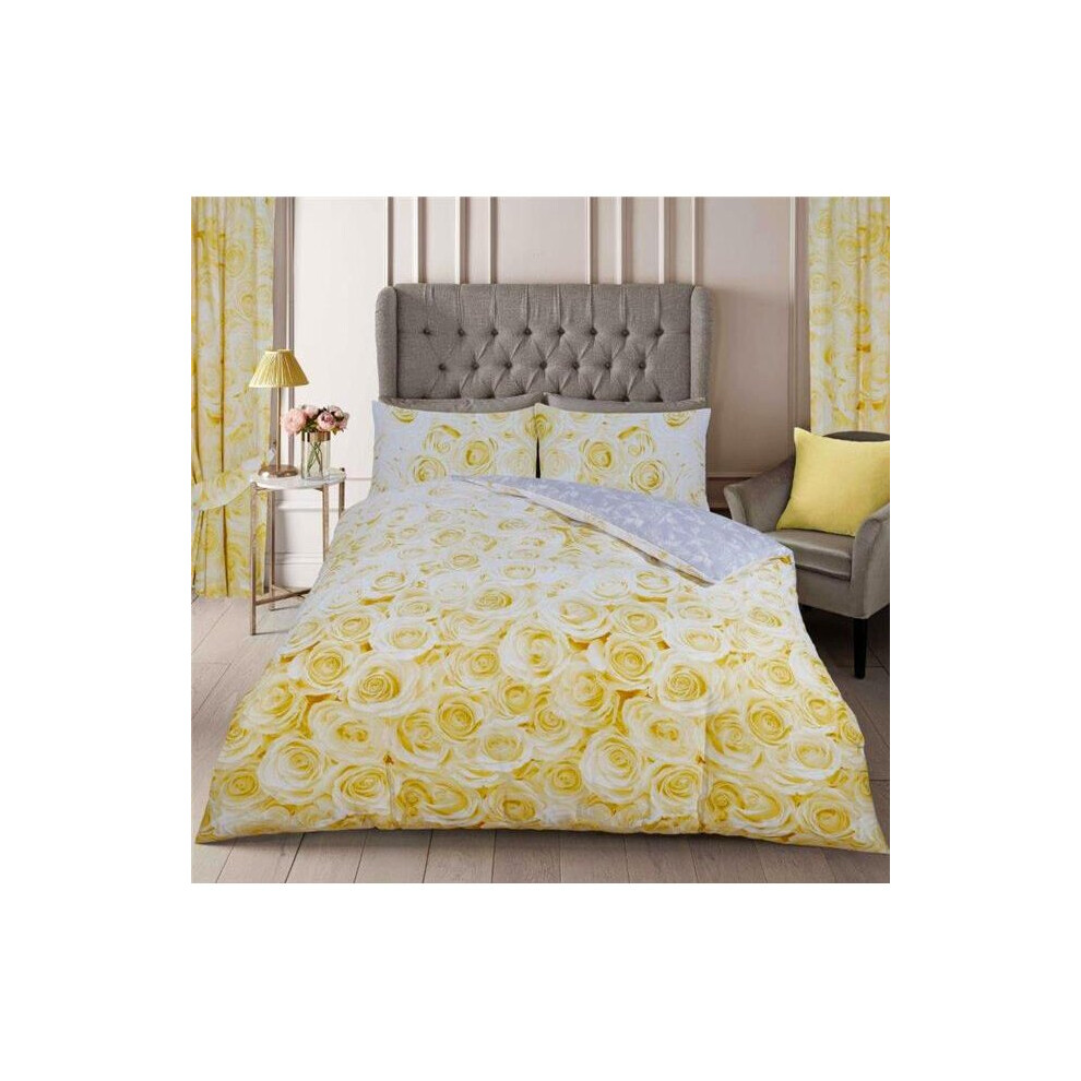 (King) Duvet set ochre yellow roses ombre quilt cover & pillow cases bedding set