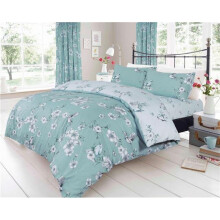 (King) Duvet Set Flowers Birds Blossom Duck Egg Teal Bedding Quilt Cover Pillow Cases