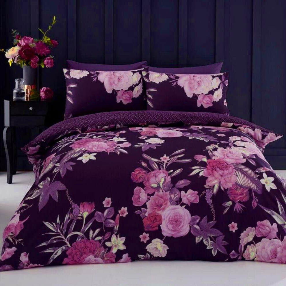 (Double) Duvet set floral bedding purple quilt cover