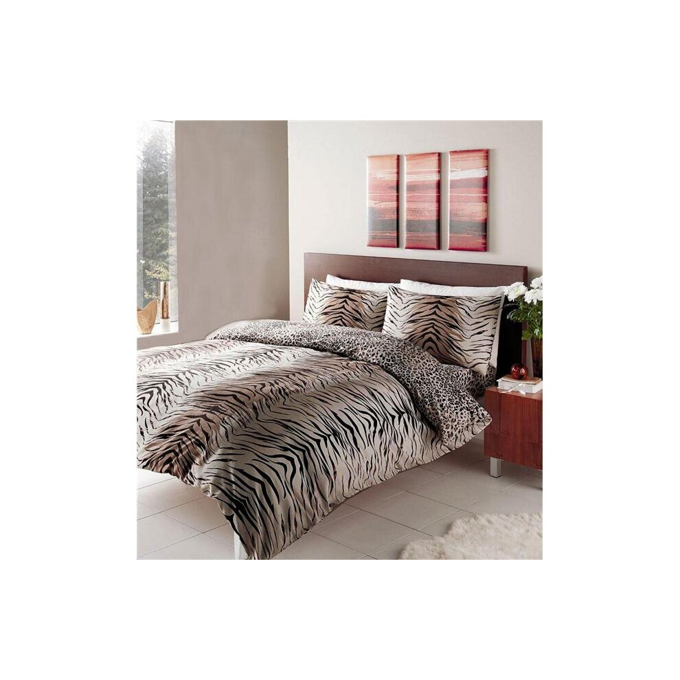 (Double) Duvet Set Tiger Leopard Print Safari Bedding Quilt Cover Pillow Cases Reversible