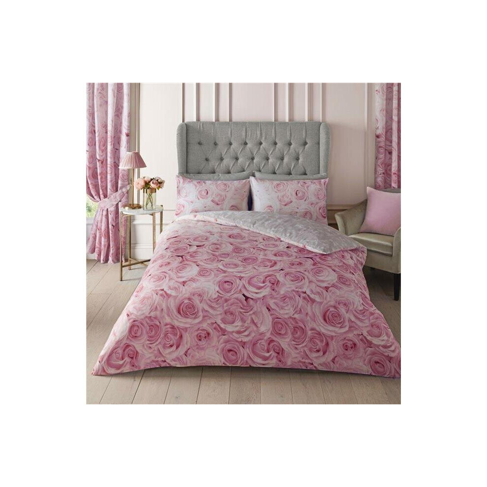 (Double) Pink duvet set flowers bedding pink roses ombre quilt cover & pillow cases