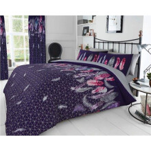 (King) Duvet sets purple grey & pink dream catcher feathers quilt cover bedding