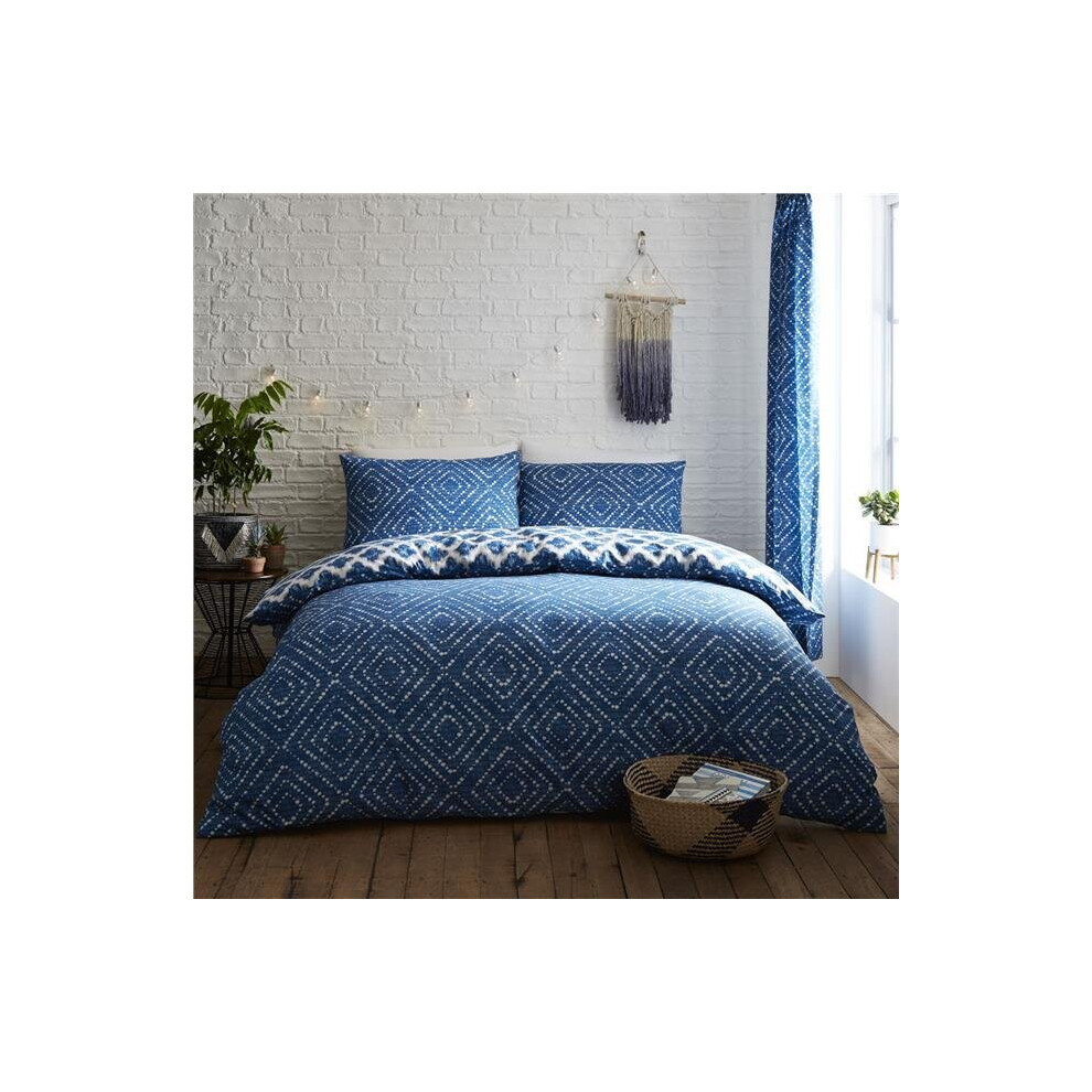 (Double Size) Duvet set geometric blue white aztec diamond moroccan quilt cover bedding