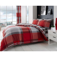 (Double) Tartan duvet sets red & grey check contemporary bedding quilt cover pillow cases