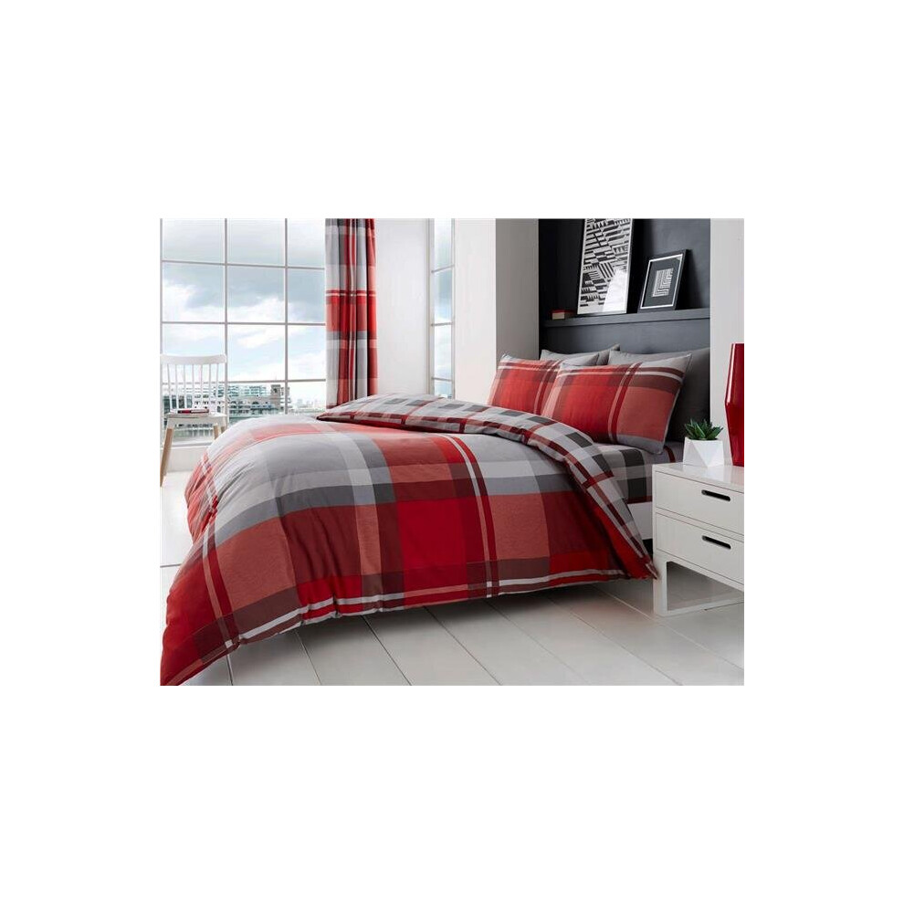 (Double) Tartan duvet sets red & grey check contemporary bedding quilt cover pillow cases