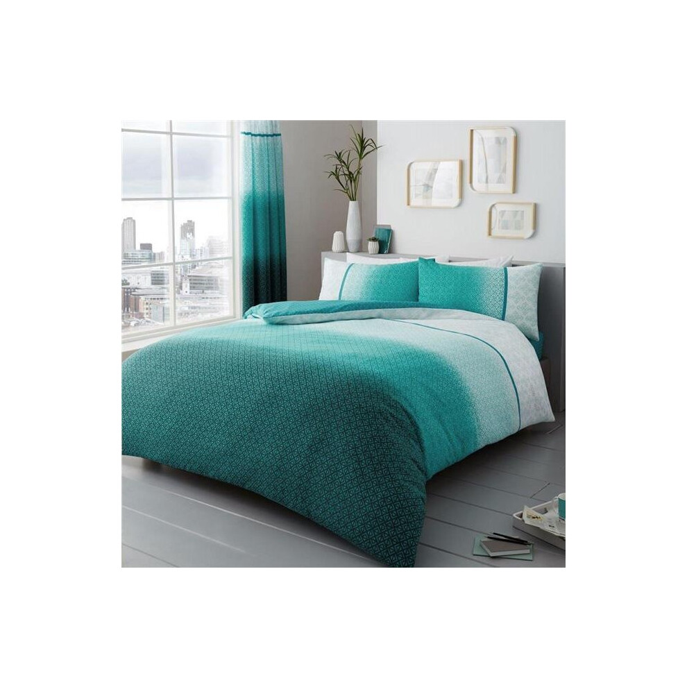 (King) Duvet sets teal ombre quilt cover & pillow cases contemporary bedding