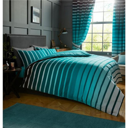 (King) Duvet sets teal stripe quilt cover bedding