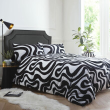 (Double) Retro bedding duvet cover set black white seventies psychedelic print swirl wave