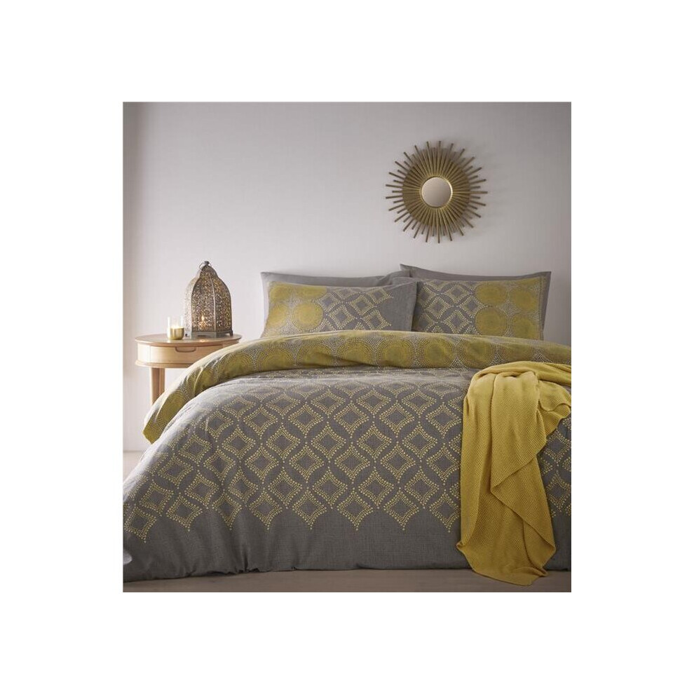 (King Size) Moroccan duvet set ochre & grey quilt cover & pillow cases bedding