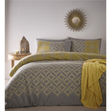 (Superking Size) Moroccan duvet set ochre & grey quilt cover & pillow cases bedding