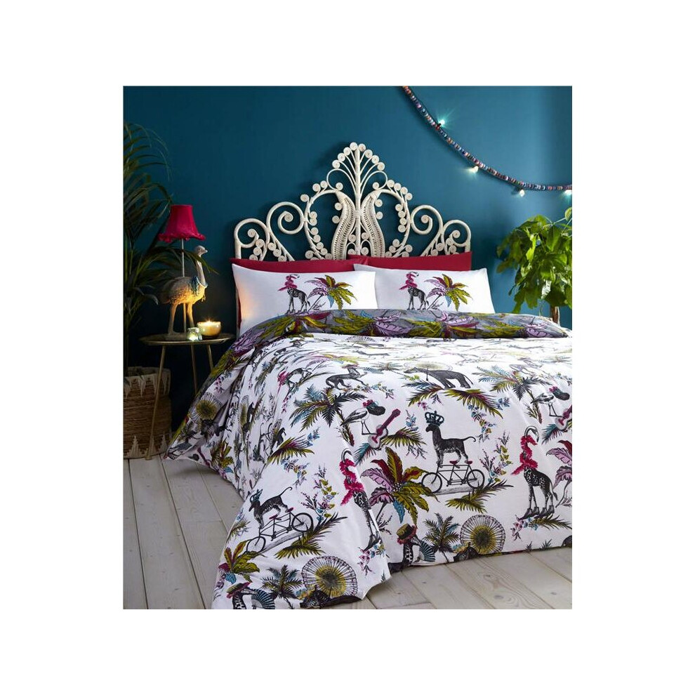 (King) Duvet sets tropical palm fern quilt cover jumbled safari animal bedding