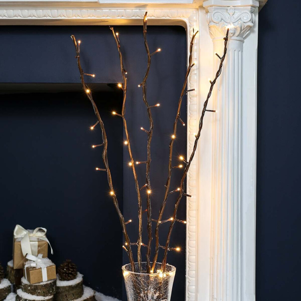 5 Decorative Willow Twig Lights, 50 Warm White LEDs
