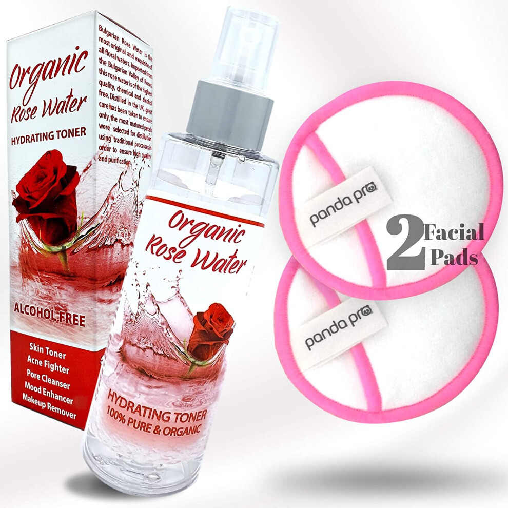 Al Hoor Organic Rose Water Face Toner Mist Spray (150Ml) For Soothing Irritation Firming And Balancing Oily Skin + One Premium Reusable Bamboo Cotton