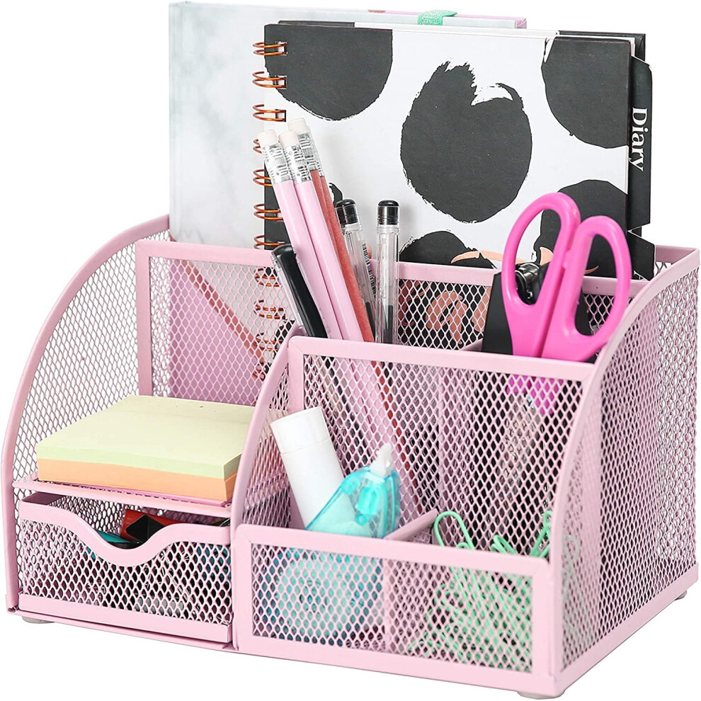 Exerz Desk Organiser/Mesh Desk Tidy/Pen Holder/Multifunctional Organizer - Light Pink-image-OPC-P9ZCNKQ-NEW