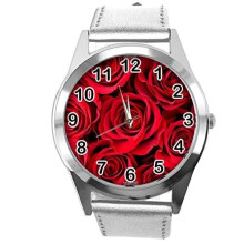 Silver Leather Round Watch for Flowers Fans e1