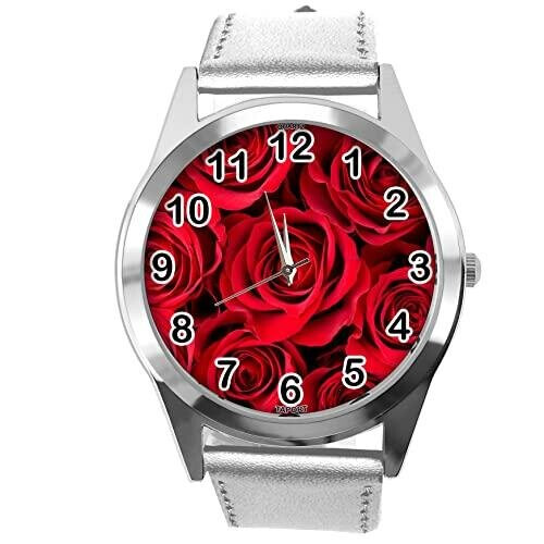 Silver Leather Round Watch for Flowers Fans e1