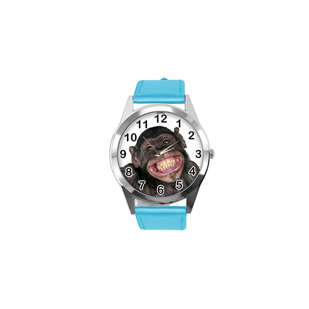 Photos - Wrist Watch Blue Leather Round Watch for Fans of Monkey